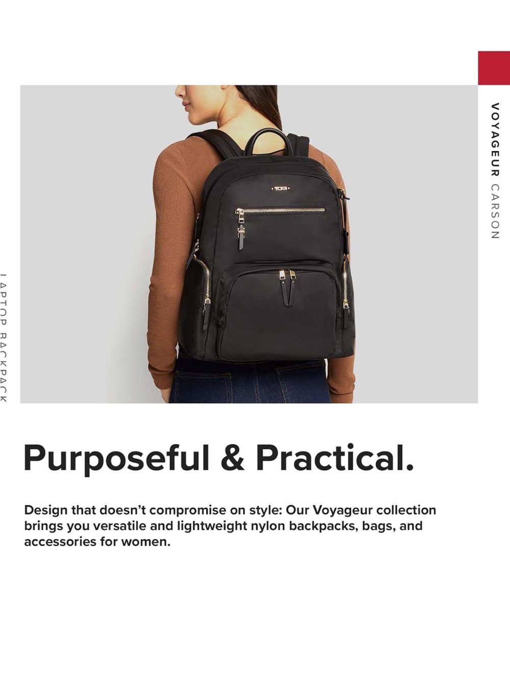 TUMI Voyageur Carson Laptop Backpack, Black With Gold Hardware - Picture 4 of 16